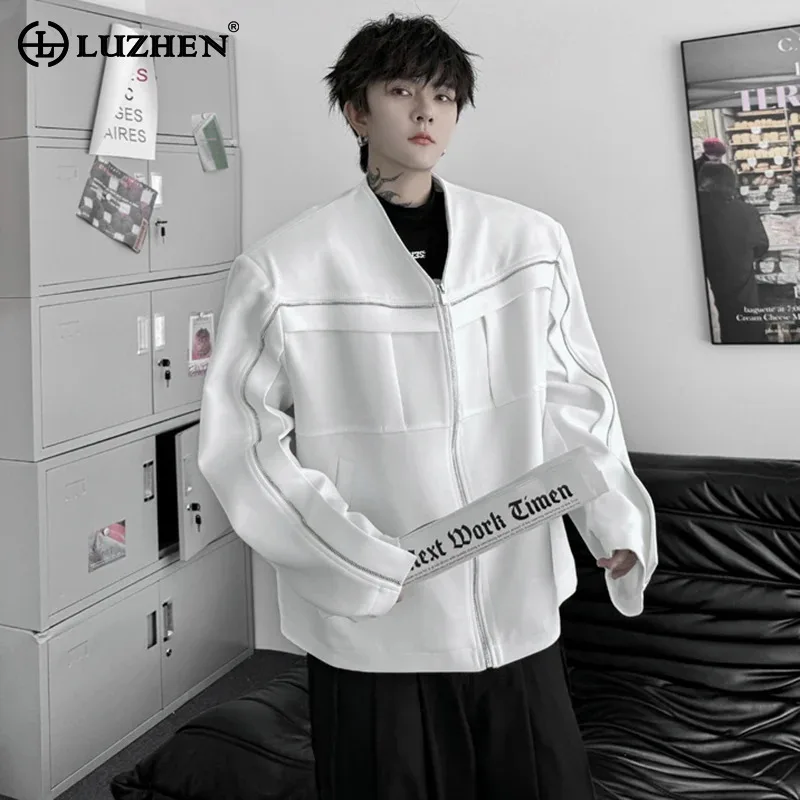 

LUZHEN 2024 Zipper Splicing Design Fashion Plain Jackets Autumn Stylish Loose Streetwear Korean High Quality Men's Coats LZ4717