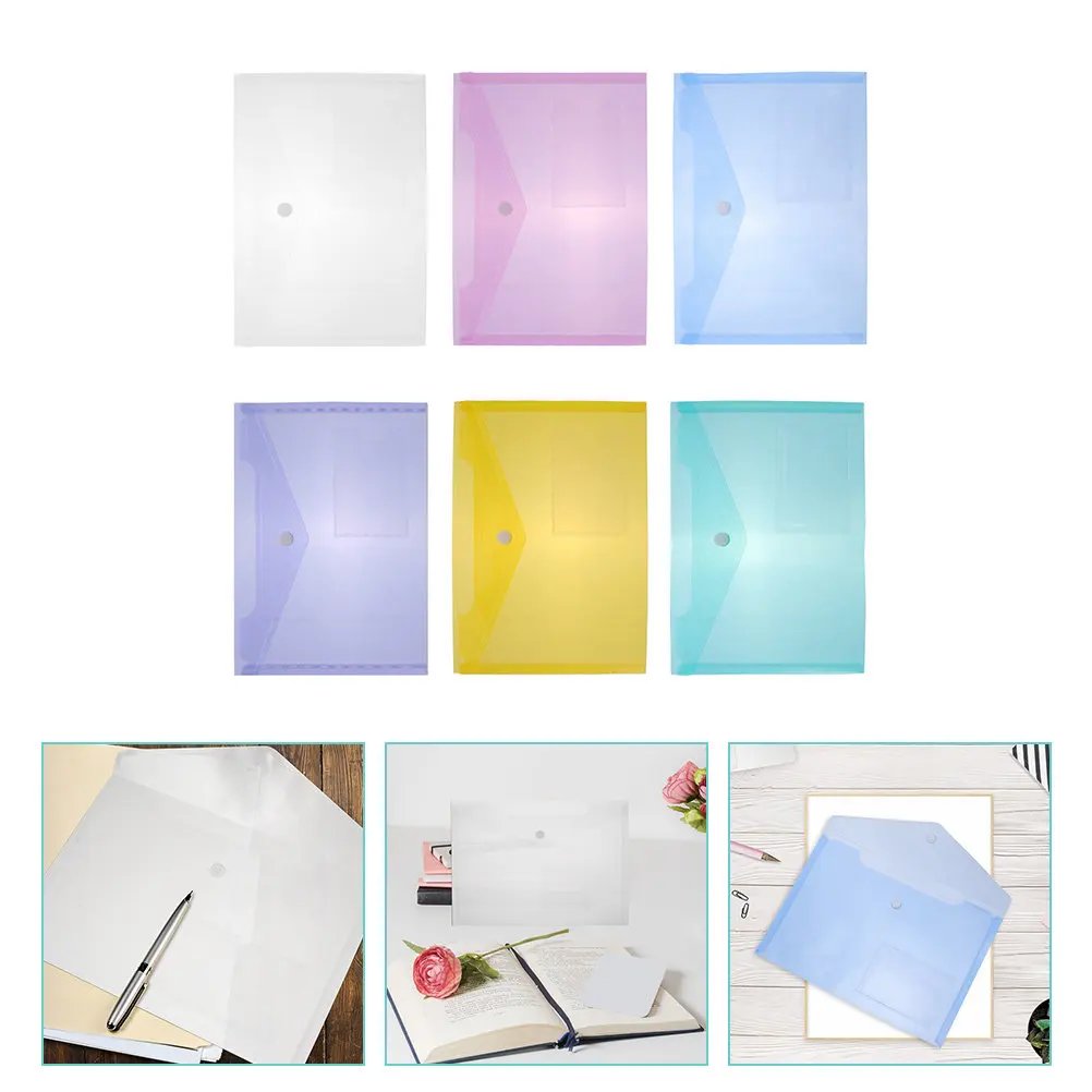 

6Pcs A5 Plastic File Bag Strong Clasp Secure Document Holder for Business Travel Home Organization Slim Portable File Folder