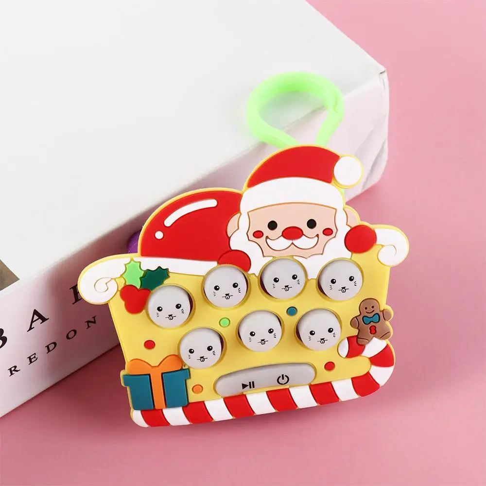 Game Keyring Mini Whack-a-Mole Machine Christmas Quick Press Handheld Game Machine Keychain Cartoon Music Quick Push Bubble Game