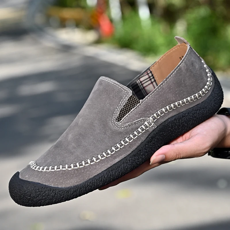 Handmade Leather Men Shoes Casual Comfortable Slip on Loafers Men Spring Outdoor Flats Moccasins Walking Shoes Fall Dropshipping