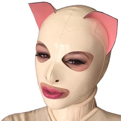 Sexy Cosplay Cat Ears Women Men Latex Fetish Hood Mask Catsuit with Back Zipper Headpiece Handmade S-LM271