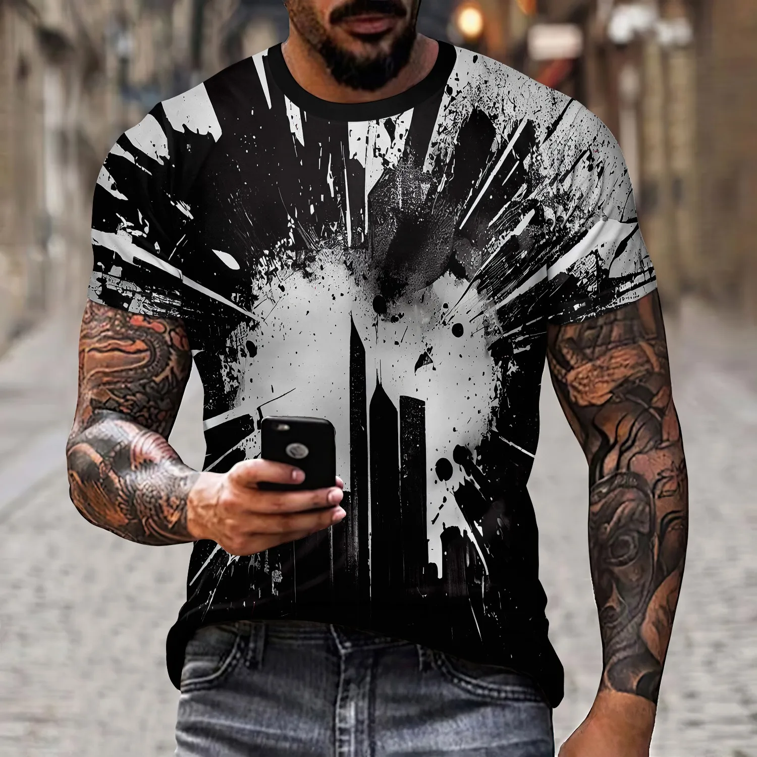 Men's Summer Short Sleeves Popular 3D Printing Printing Personalized Trendy Men's Round Neck Short Sleeves T-shirt Harajuku Fash