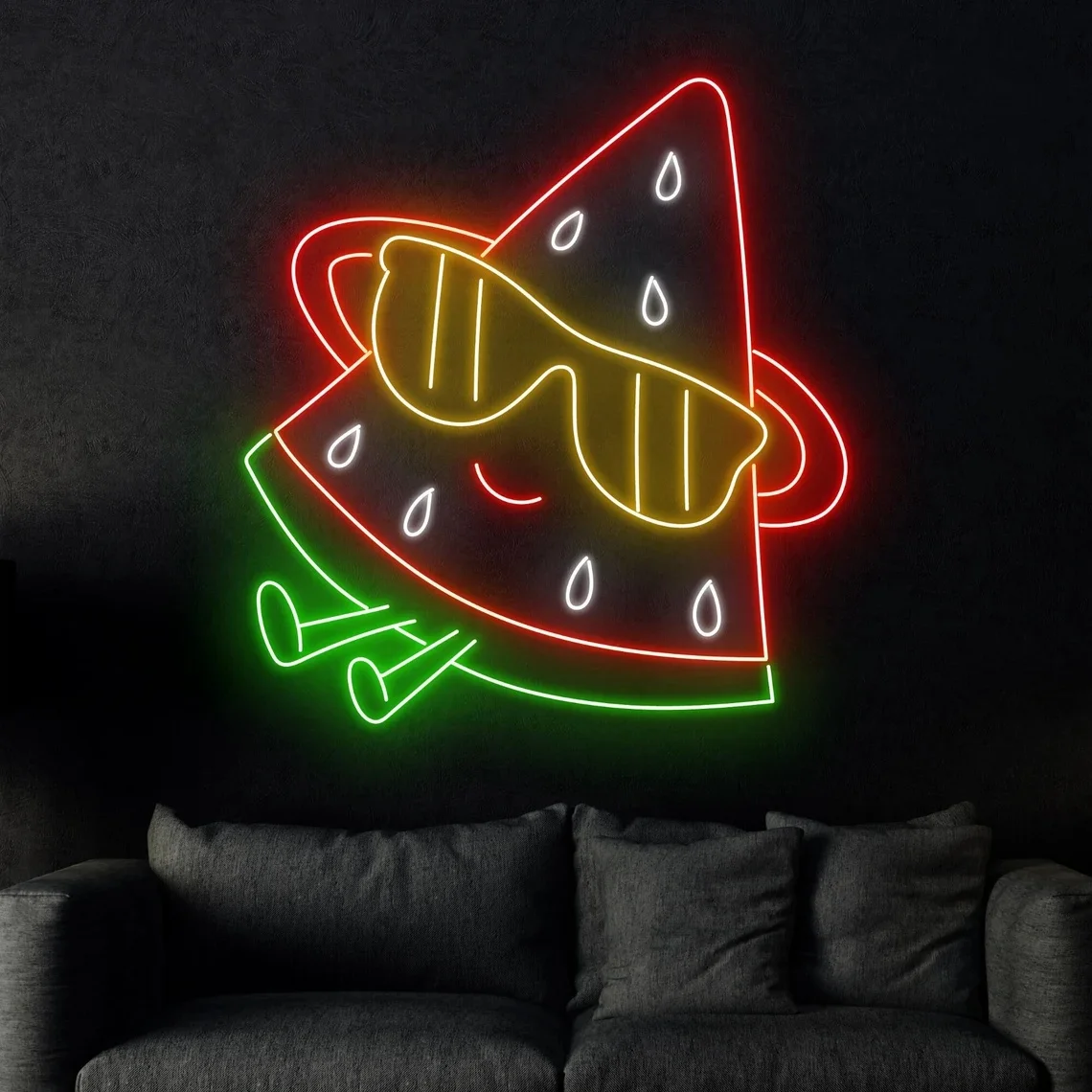 Imagem -03 - Melancia Vestindo Óculos Sinal de Neon Sinal de Neon Personalizado Bar Decor Fruit Shop Led Light Wall Art si