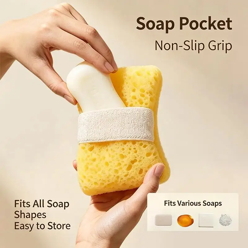 2Pcs Multi-use Shower Foaming Tool Gentle Exfoliation Ultra Soft Texture Bath Sponge Rich Foaming No Loose Fibers Body Scrubber