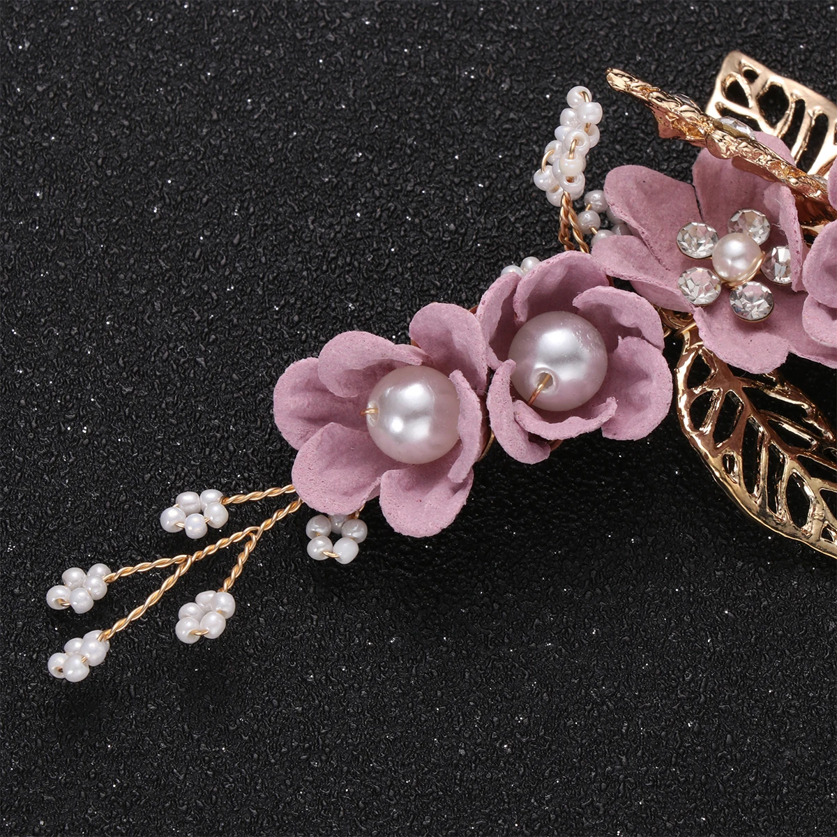 

1pc Metal Leaf Cloth Flower Beads Rhinestone Hair Comb Wedding Bridal Party Prom Accessory Pearl Decorated Elegant Women Girls