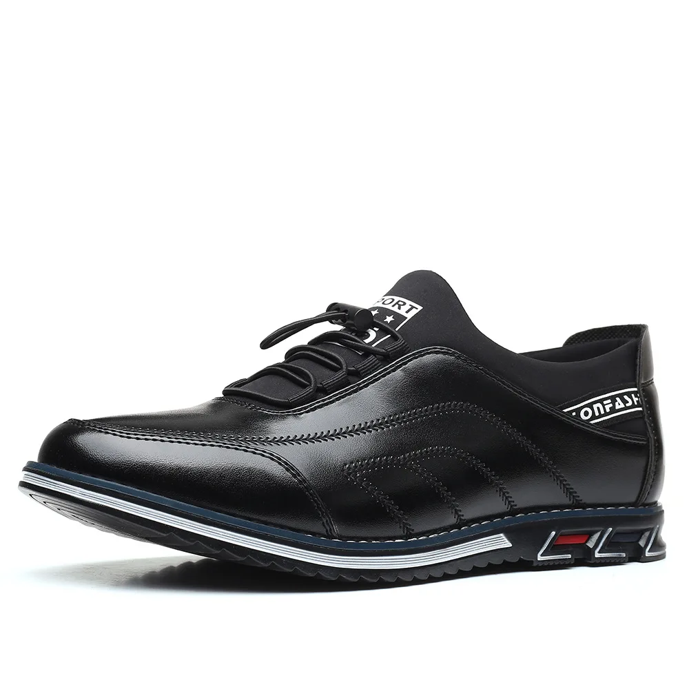 

New Designer Fashion Leather Shoes for Men Solid Color Elastic Band Board Shoes Male Spring Autumn Business Casual Shoes Man
