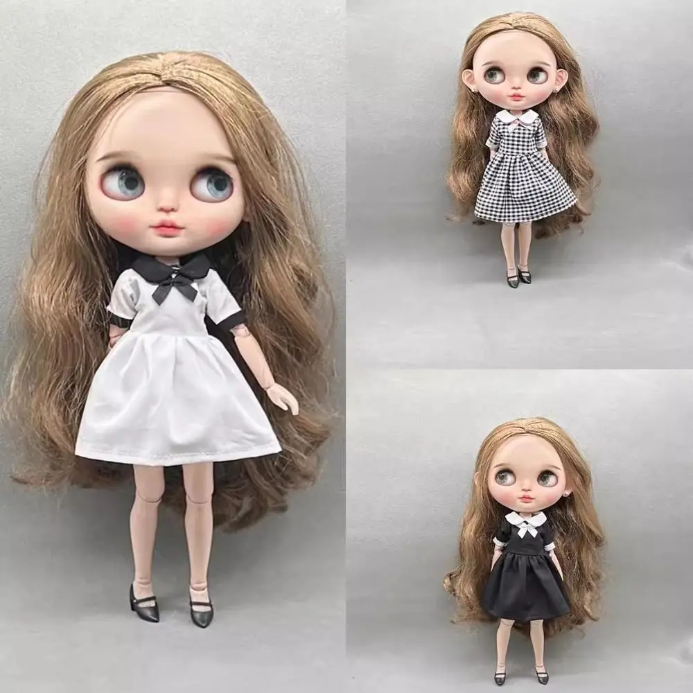 패션 라운드 넥 원피스 귀여운 미니 공주 스커트, DIY 액세서리, 활 타이 원피스, Azone ob22 ob24 인형, blythe 인형