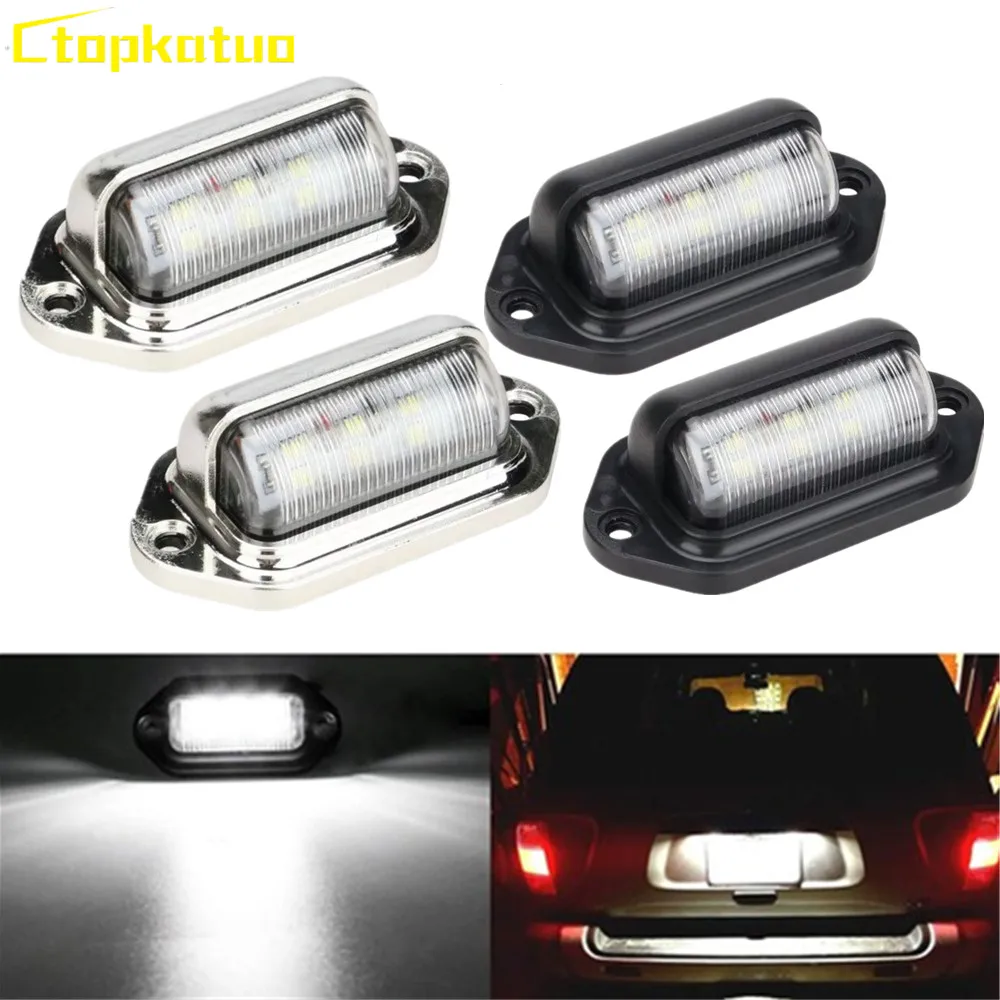 

2PCS 6LED Truck License Plate Lights Waterproof 12-24V Car RV Trailer Van Tail Number Plate Light for SUV Chrome Side Lamp Bulbs