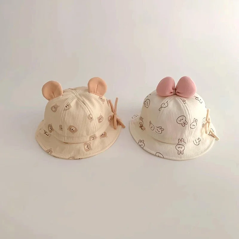 

Cute Cartoon Bear Baby Bucket Hat Summer Wide Brim Kids Fisherman Cap Lovely Print Cotton Boy Girl Panama Sun Hats