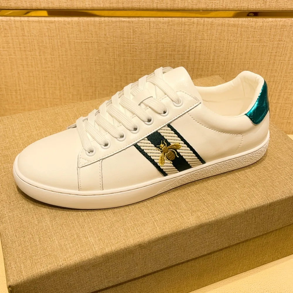 

Original Fashion Mens Bee Shoes High Quality Brand Sneakers Man Designer Shoes Comfort Leather Men's Skate Shoes Flat Sneakers