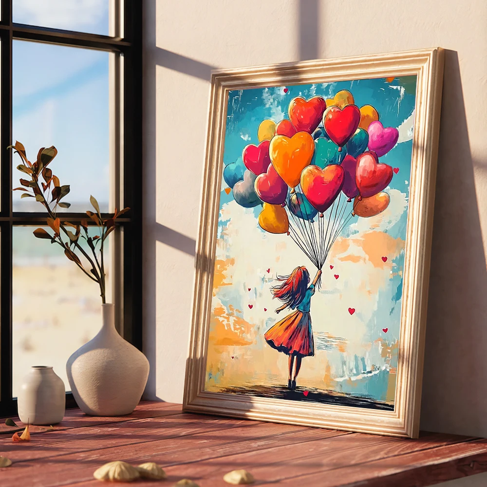 Heart Balloon Cloud Posters Canvas Painting Pink Valentine's Day Pictures and Prints Wall Art for Home Living Room Bedroom Decor