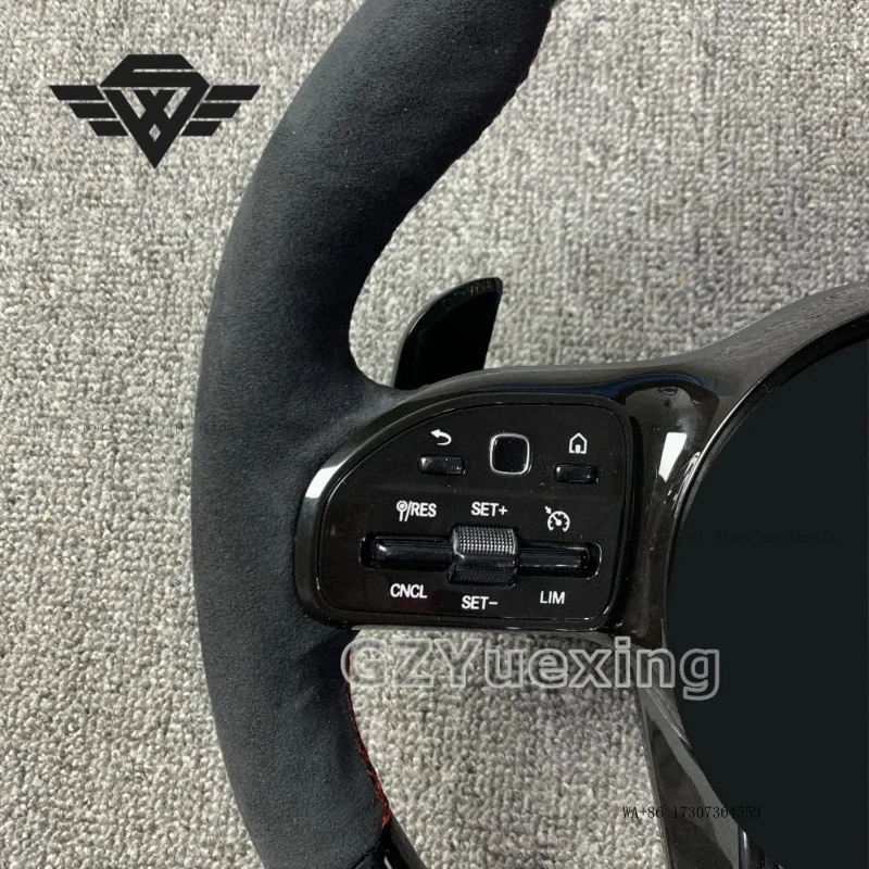 Customized Round Peach Wood Piano Black Car Steering Wheel Suitable for Mercedes AMG809 W206 S206 S213 C238 W222 W223 C257 X290