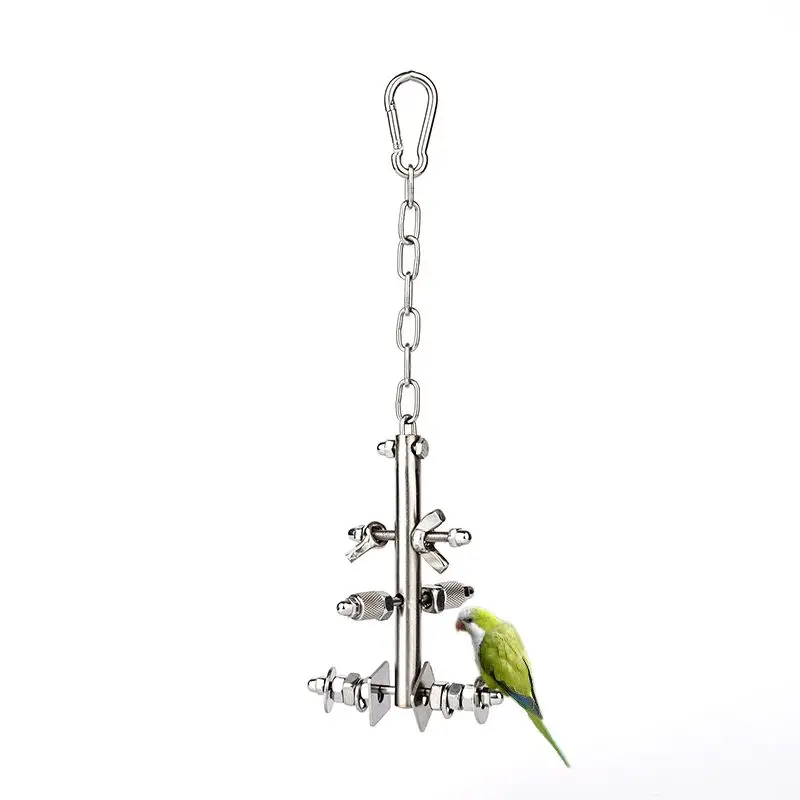 304 Stainless Steel Parrot Chew Toy Hanging Screw Puzzle Molar Bird Toy for Medium Large Parrot African Grey Macaw