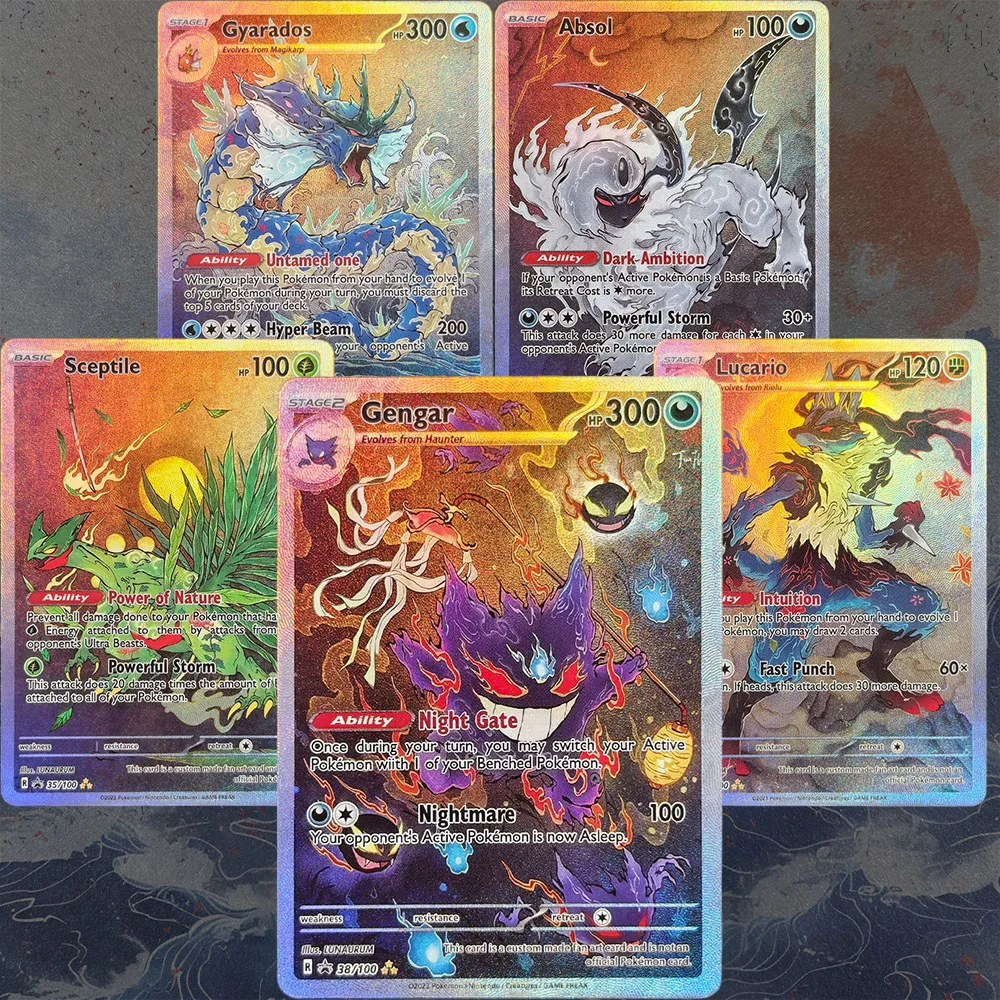 Selbstgemachte PTCG Englische Absol Gyarados Sceptile Lucario Karten im chinesischen Stil, Hobby-Sammelkarten mit vollständiger Artwork-Grafik