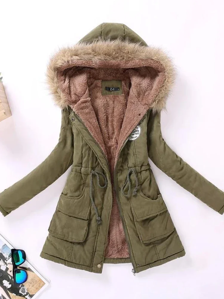 Ailegogo New Autumn Winter Women Cotton Jacket Padded Casual Slim Coat Emboridery Hooded Parkas Wadded Warm Overcoat