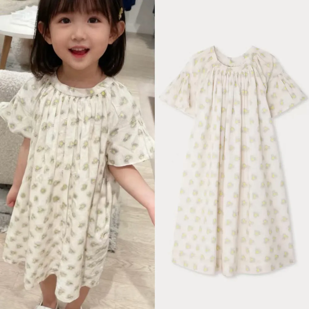 

kids girl clothes baby dresses French style printed pattern dress Summer girls' loose and comfortable cotton dress