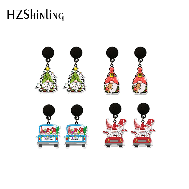 2024 New Arrival Fashion Cute Merry Christmas Gnome Epoxy Handmade Acrylic Drop Dangle Earrings