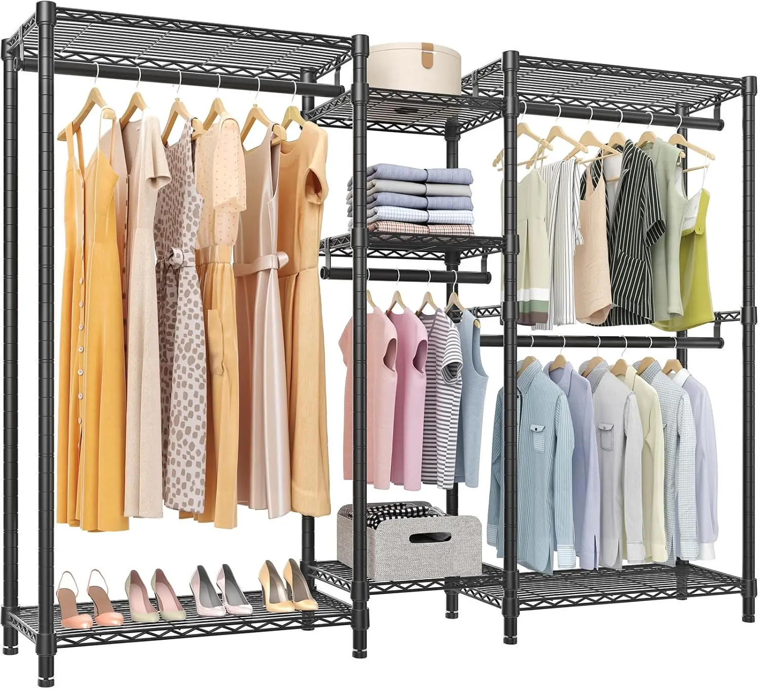 Classic V6 Wire Garment Rack, Dynamic Closet System Adjustable | Black Heavy Duty Metal Freestanding Clothing Rack 850lbs Capaci