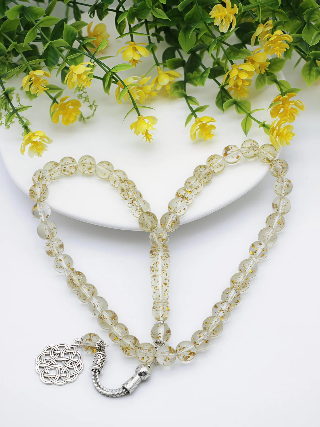 خرز صلاة إسلامي من الراتنج متعدد الألوان مع قلادة عقدة سلتيك، تسبيح مسلم للصلاة المقدسة