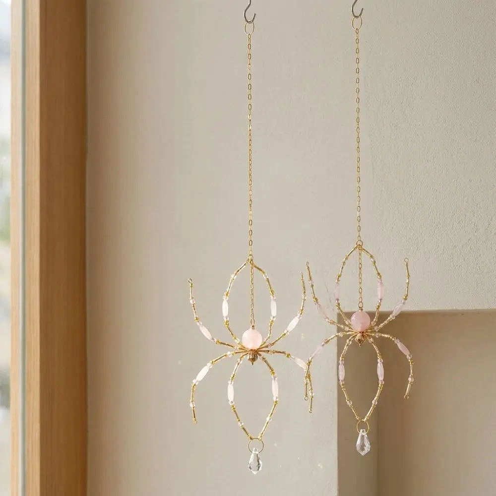 Eight-Leg Spider Shape Crystal Spider Sun Catcher Beaded Wire Gold-Tone Chain Garden Spider Pendant Light Refracting Exquisite