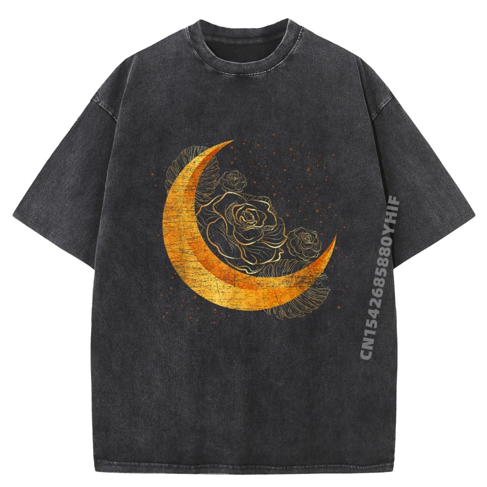 

Floral Rose Flower Luna Celestial Body Crescent Moon Shirts Men Graphic Summer Harajuku Vintage Washed Shirt