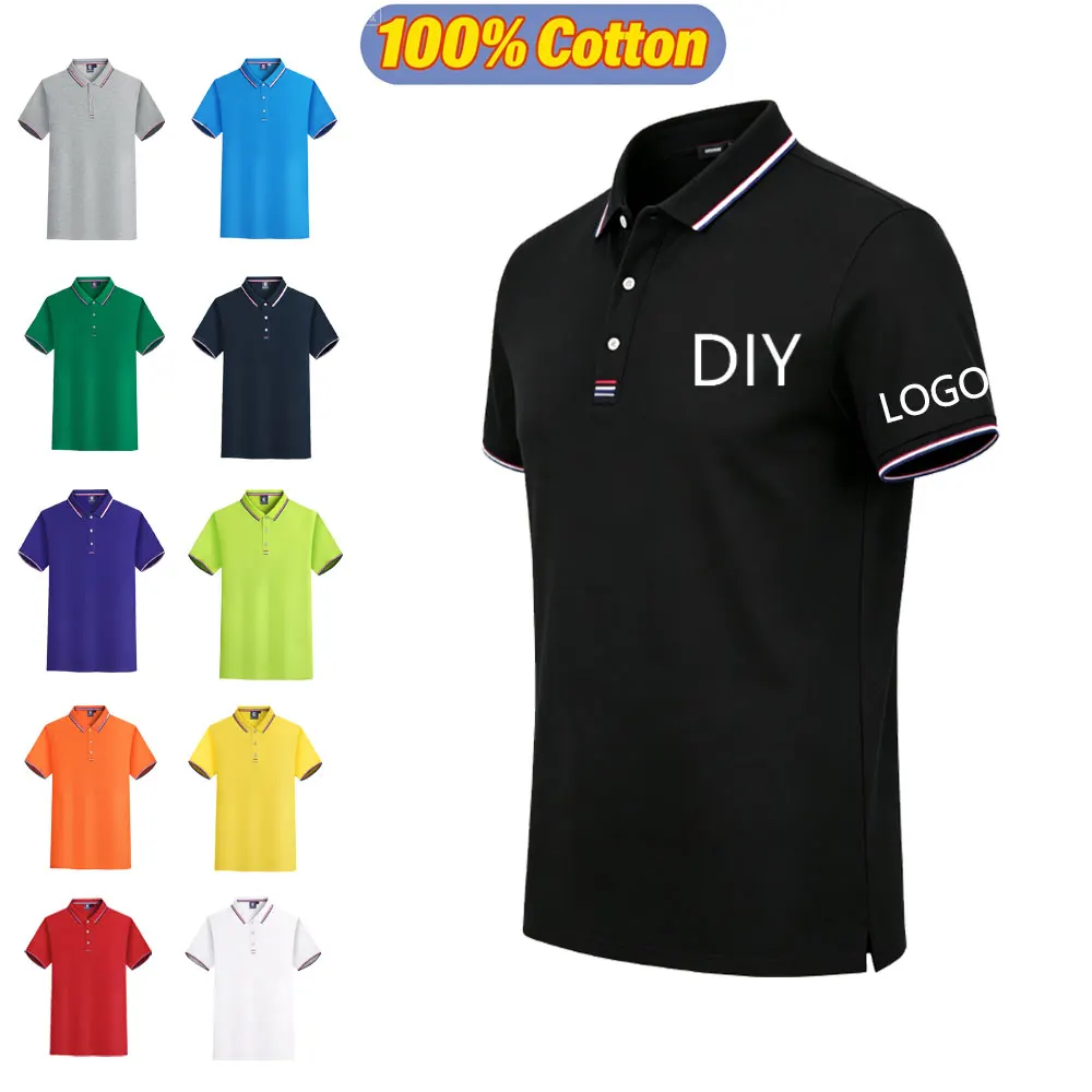 New Summer 100% cotton overalls polo shirt custom company logo embroidered lapel short-sleeve T-shirt printing