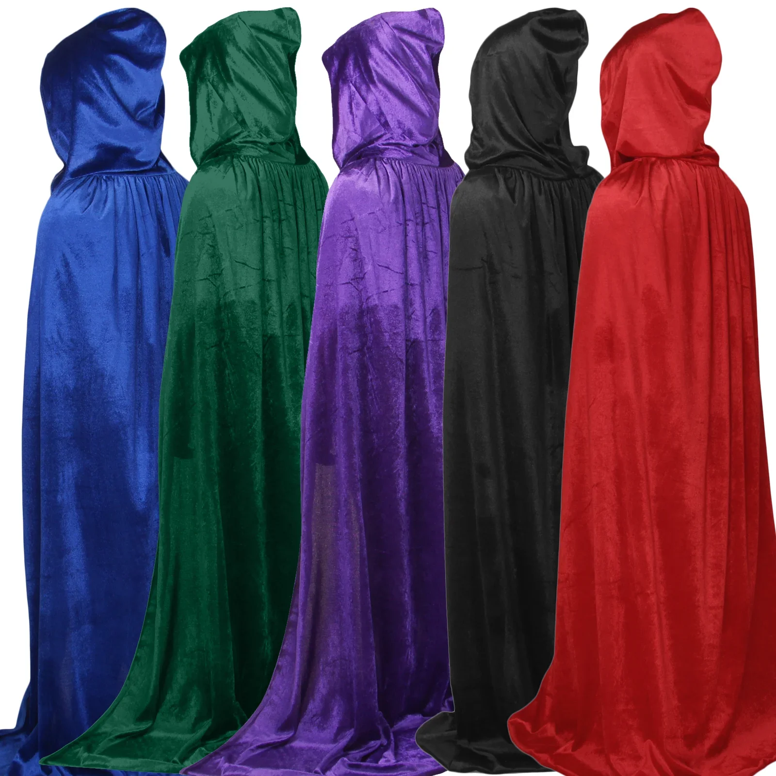 Capa de Cosplay de bruja de Halloween en velvet doré, à capuche, longue Cape para adulto y enfant, rouge, noir, violeta,