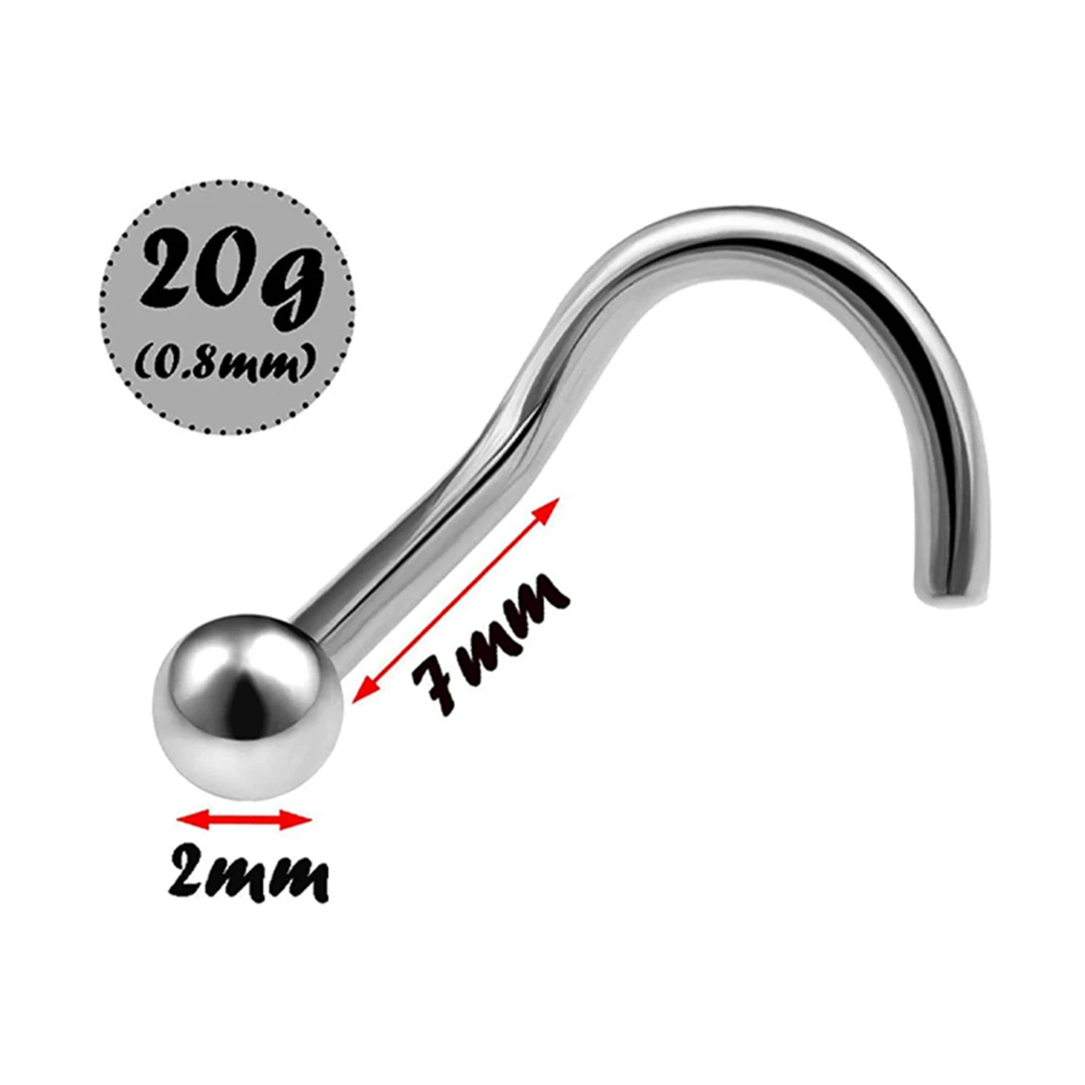 3pcs Bending Bar Titanium Ball Nose Stud For Women Men Titanium Nose Bone Rings Fashion Popular Nostrils Body Piercing Jewelry