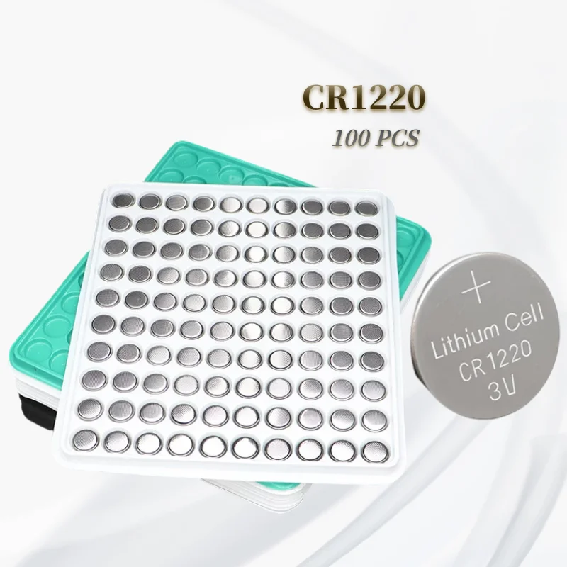 100 PCS CR1220 3V Environmental Protection Button Cell Toy Luminous Gift Clock Remote Control Lithium Manganese Battery.