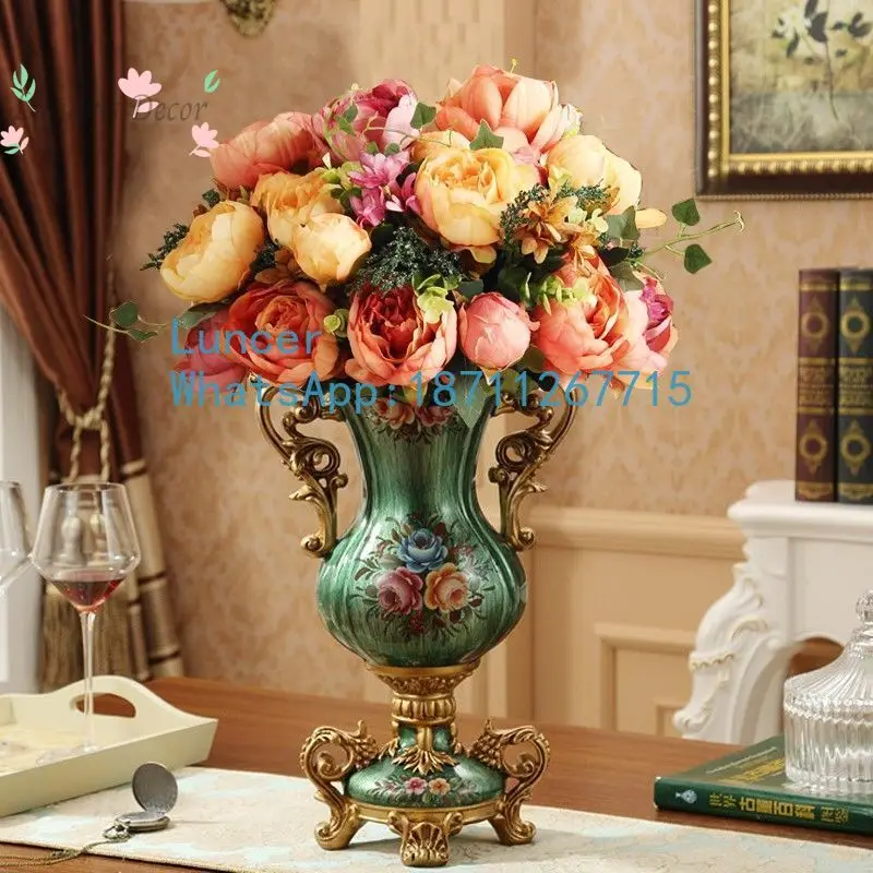 Simulation flower decorative flower vase high-grade resin home British style flower arrangement table vase