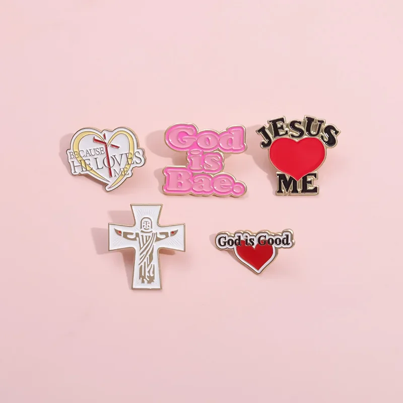 Jesus Love Me Collected Enamel Pins Christian God Is Good Metal Brooches Lapel Badge Jewelry Gift for Friends Drop Shipping