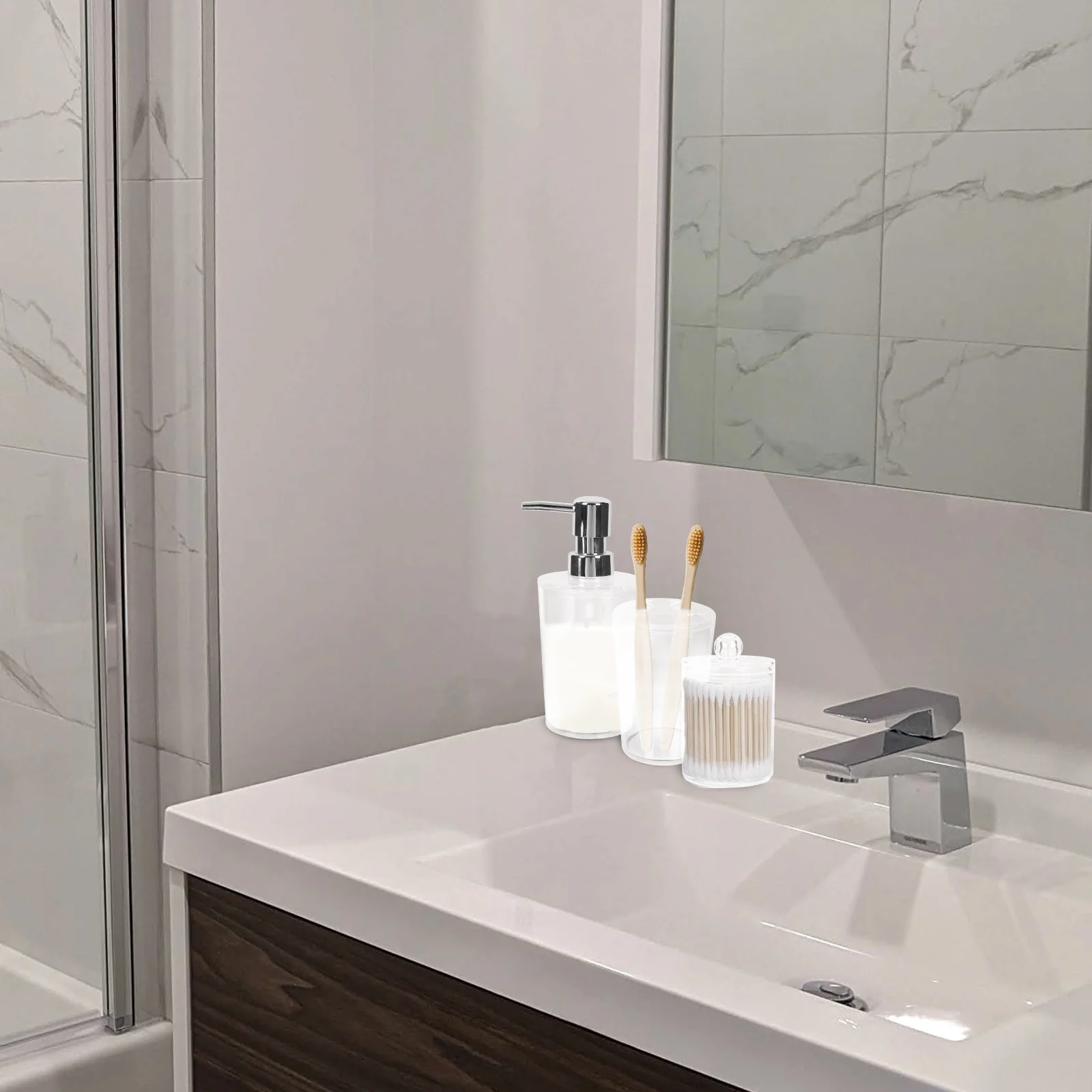 

1 Set Bathroom 4 Piece Set Plastic Toothbrush Cup Gargle Cup Cotton Swab Box Storage Bottles Wash Room Supplies Kit