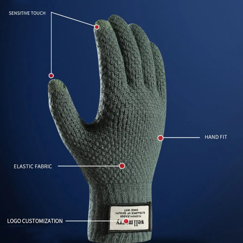 Knitted Warm Thicken Business Men Gloves Male Mitten Touch Screen Wool Cashmere