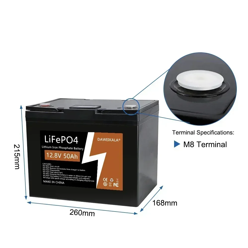 LifePo4-batería recargable de fosfato de hierro y litio, BMS incorporado para herramientas de celdas solares de 24V y 36V, 12V, 50Ah