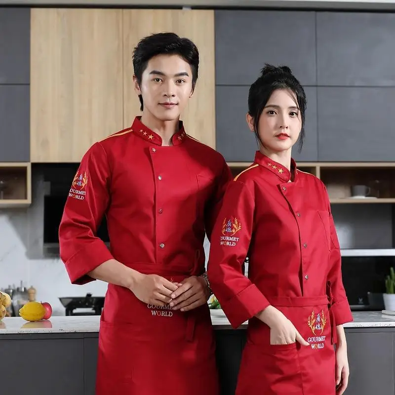 Chef Overalls Long Sleeve Autumn and Winter Kitchen Clothes for Men and Women Chinese and Western Catering Hotel Chef Uniform Wh