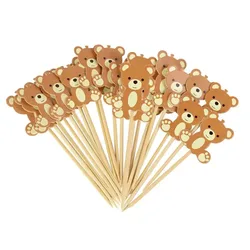 20-50Pcs Cute Bear Cake Dessert Toothpicks Fruit Fork Kids Favor Birthday Party Decor Cake Topper Baby Shower Wedding Decoration