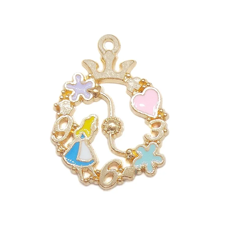 New 30*22mm 6pieces/bag Zinc Alloy Enamel  Round Heart Charms Pendant for DIY Earrings Necklace Jewelry Accessories