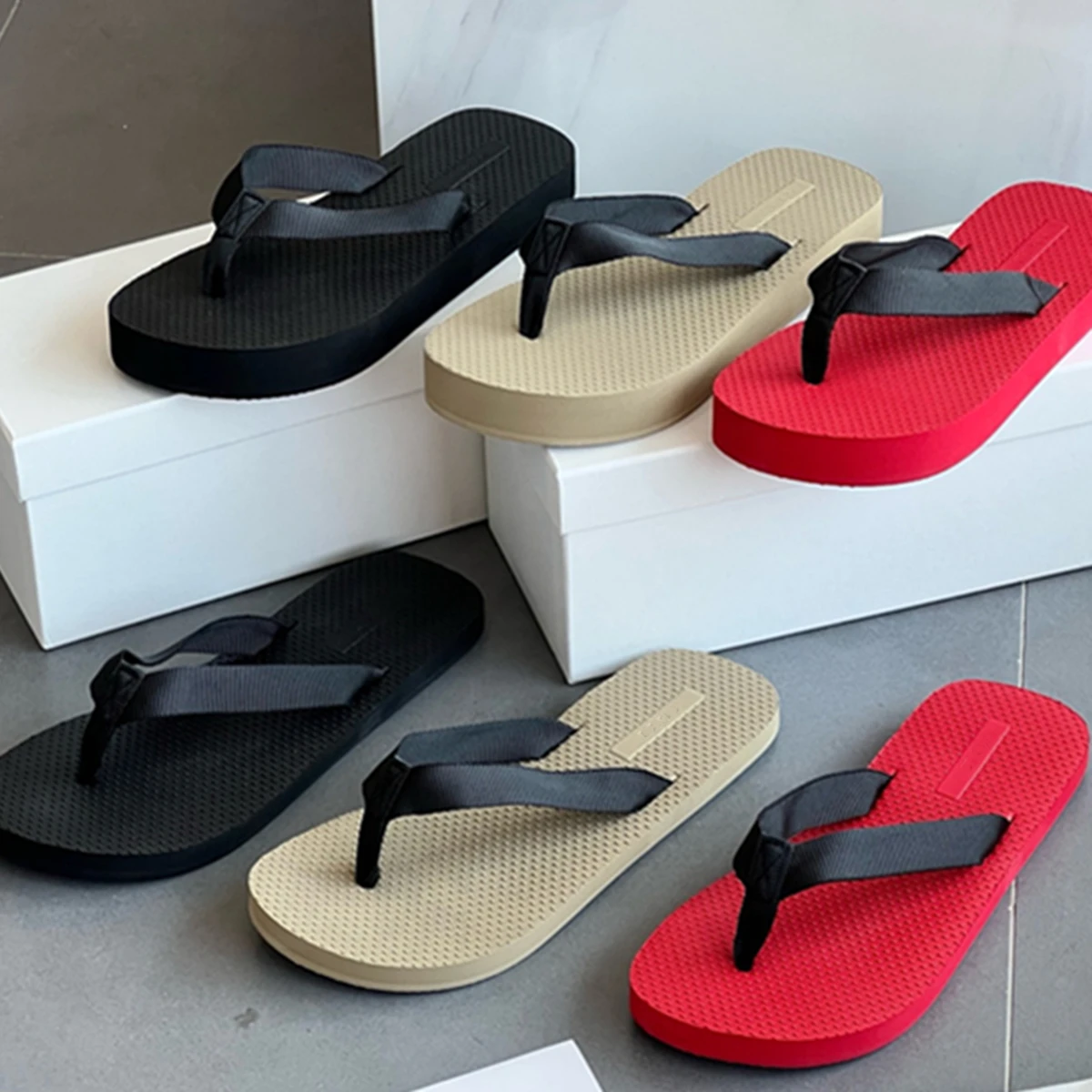 

Maxdutti French Style Minimalist Contrast Color Summer Thick-soled Flip-flops Slippers For Women Beach Vocation Flat Shoes
