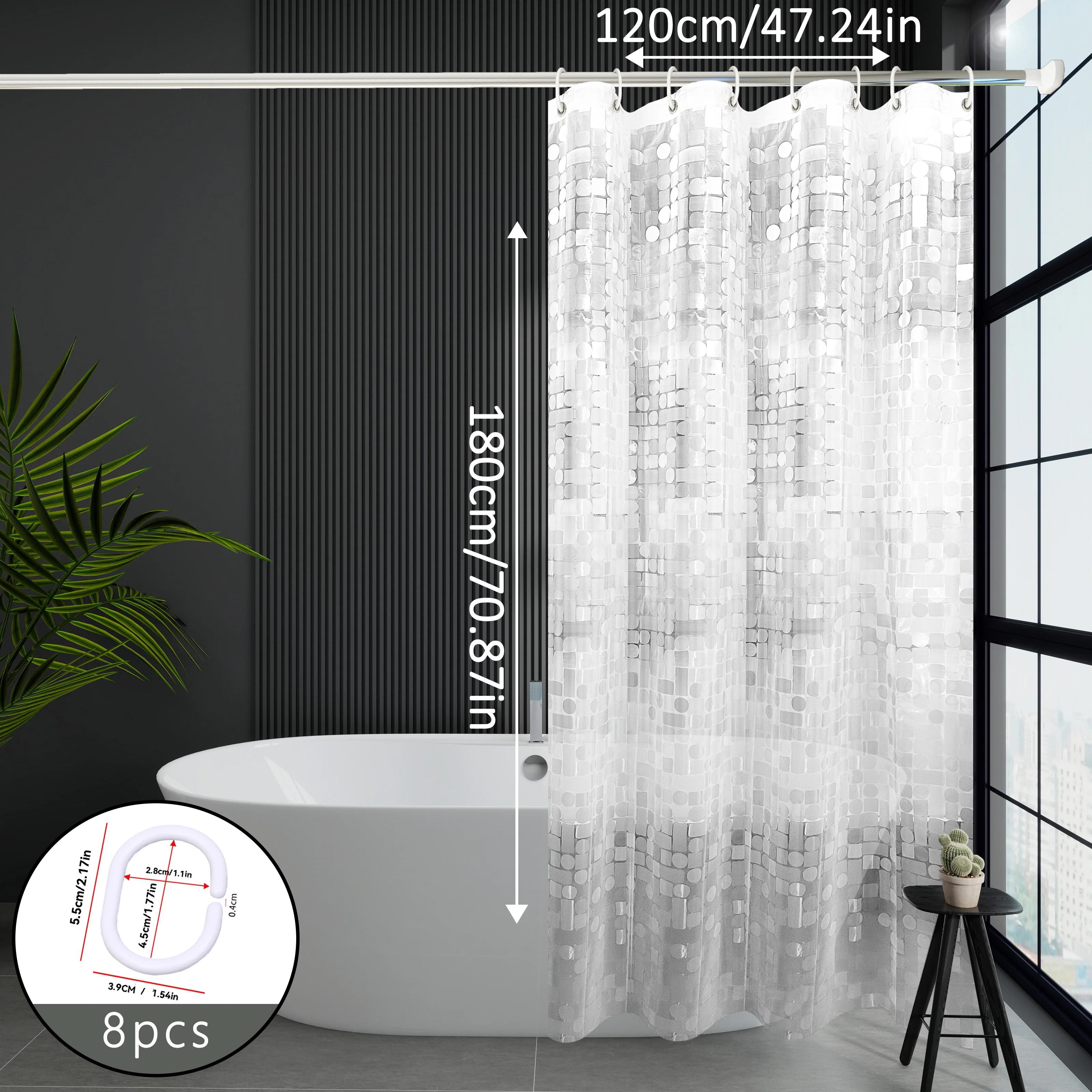 Artistic Square and Round Texture Pattern Shower Curtain, Niche Design Bathroom Curtain, Enhances Bathroom Aesthetics, Partition Curtain