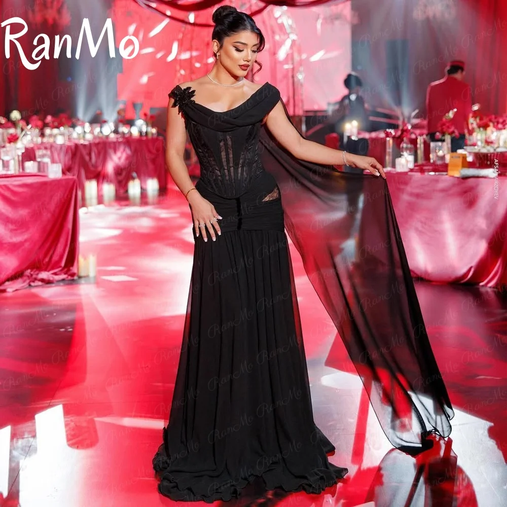 

Ranmo 2025 Customized Sexy Boat Neck Evening Dresses Chiffon Pleated Prom Dresses Floor Length Vestidos De Noches Party Gowns