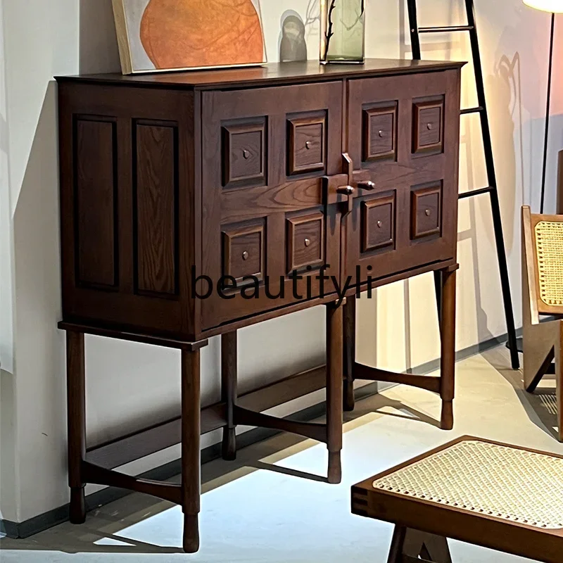 

SS All solid wood side cabinet locker ash wood teak color porch cabinet