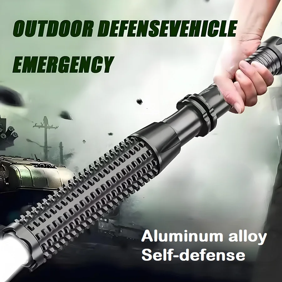 Self-defense Flashlight Zoom Rechargeable Led Lantern Tactical Torch Light Waterproof Wolf Tooth Stick Flashlight Night Patrol
