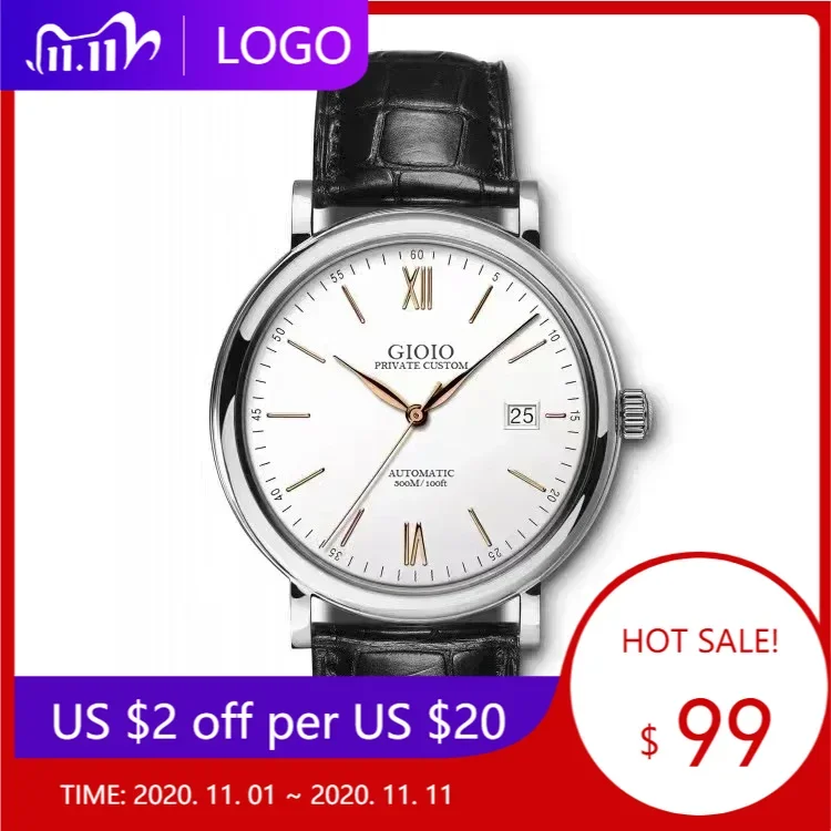 Luxury Automatic Mechanical Men Watch Stainless Steel Sapphire Silver White Black Leather Gold Dial