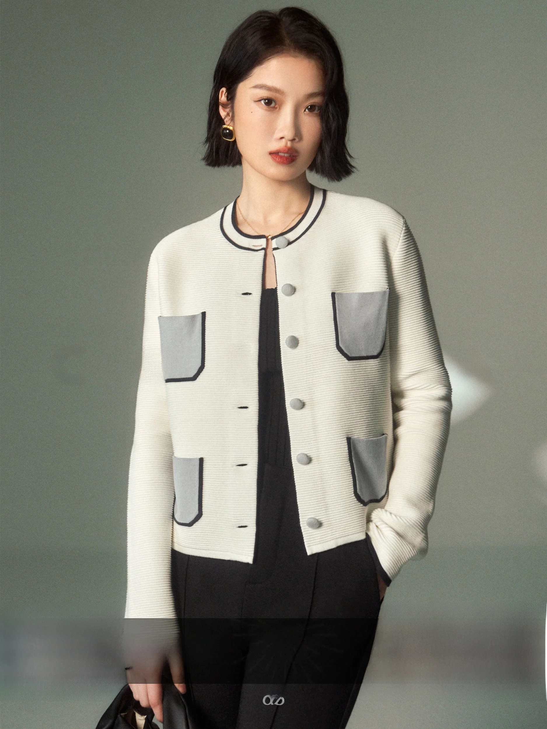

Miss CA VISCOSE Curved Bead Knitwear Women's Sle Long Sve Low Collar Regular Length Commute Faion Spring Cardigan