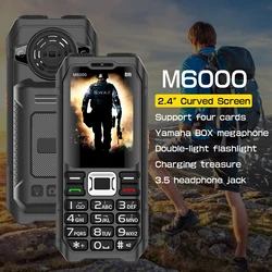 Rugged Outdoor Mobile Phone Voice Changing Two Torch Loud Speaker Large Button Powerbank Big Battery 4 Sim Card SOS Fast Call