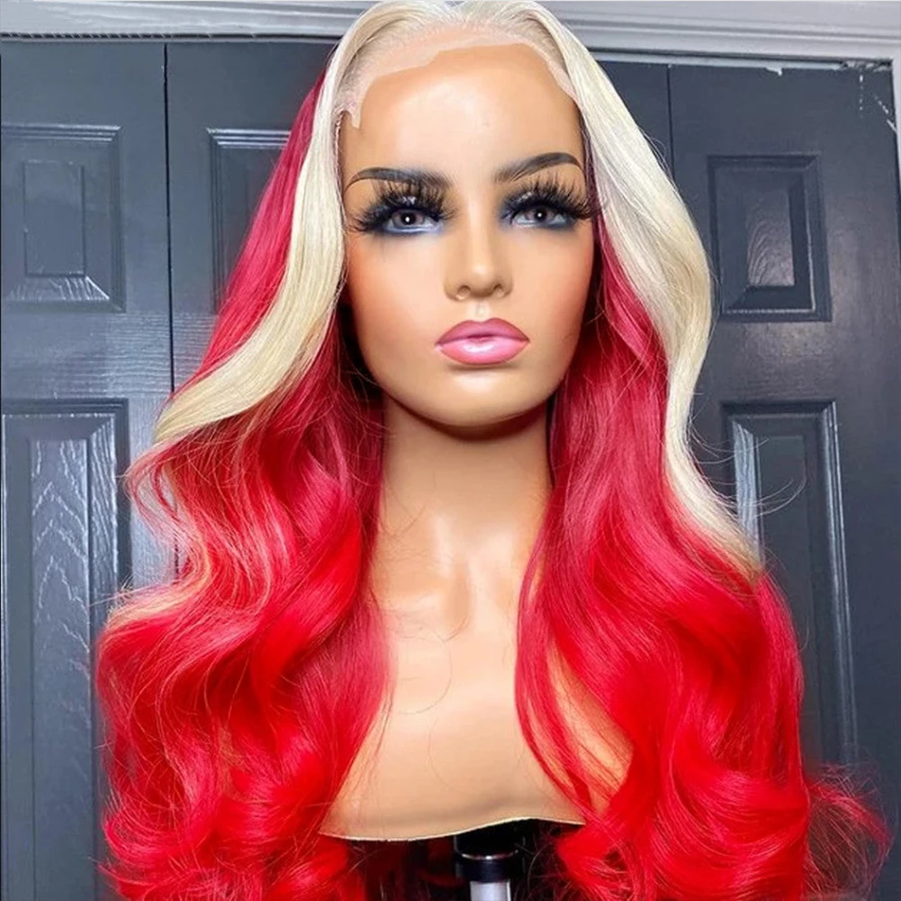 AIMEYA Highlight Blonde Wig Synthetic Lace Front Wigs for Women Daily Use Blonded Red Wavy Wig Heat Resistant Fiber Cosplay Wigs