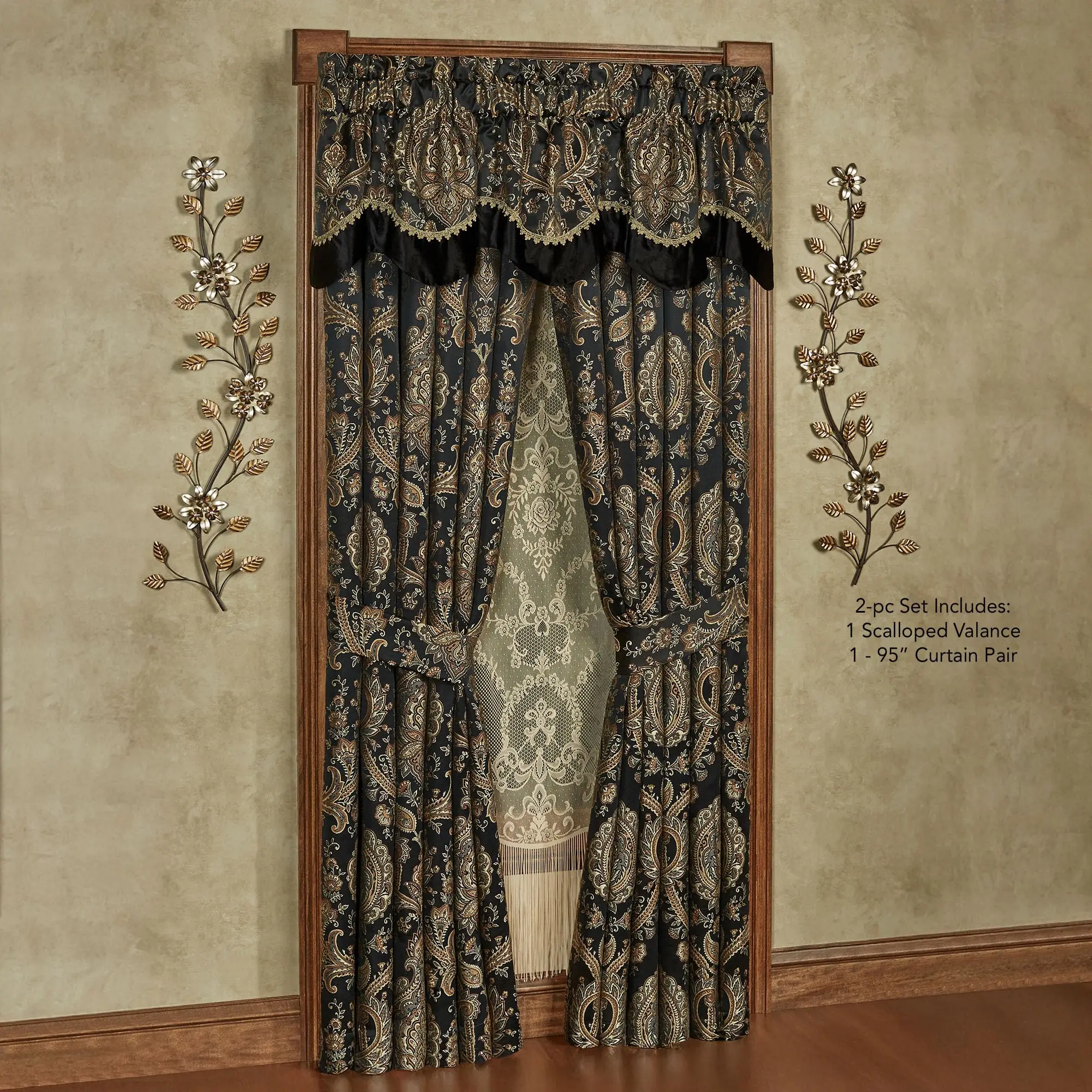Bellevue Luxury Window Treatment, 95L, Scalloped Valance
