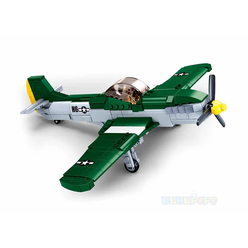 Sluban WW2 US Military P51D Mustang Fighter Aircraft Block Set M38-B0857 Blocks Kits Bricks Classic Model Toys 323pcs