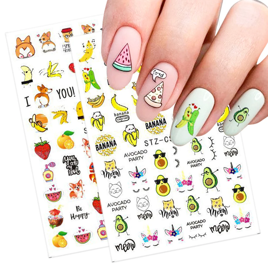 1pcs Paintings Maiden Nail Stickers Figure Sculpture Sexy Lips Nails Sliders Paper Avocado Cartoon Manicure Foils BESTZCS034-049