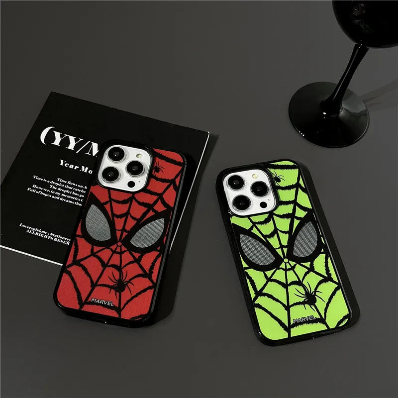 New Marvel Spider-Man Mirror face Phone Case for iphone 7 8 Plus X XS XR 11 12 13 14 15 Pro Max mini Spiderman superhero Cover